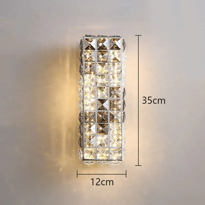 Modern chrome crystal mosaic wall lamp featuring faceted crystal squares in a polished chrome frame for bedroom decorbites lighting