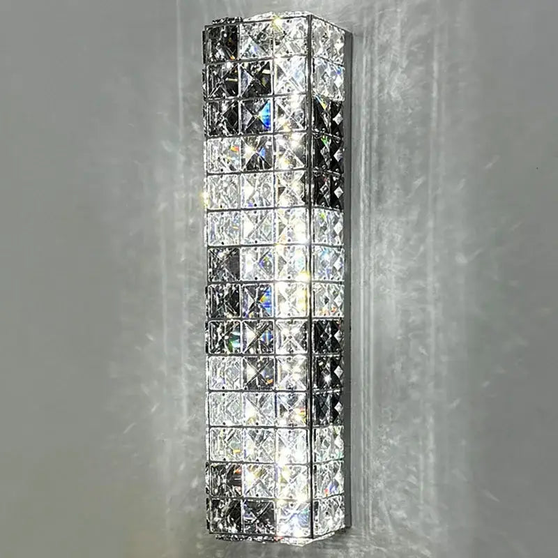 Modern chrome crystal mosaic wall lamp with sparkling clear and dark tiles for bedroom led lighting decorbites crystal mosaic