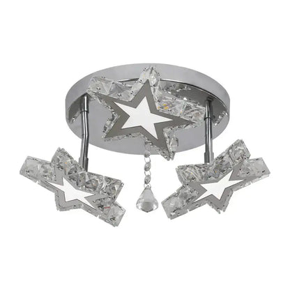 Modern chrome crystal nordic led ceiling chandelier with star shape and teardrop crystal for living room lighting