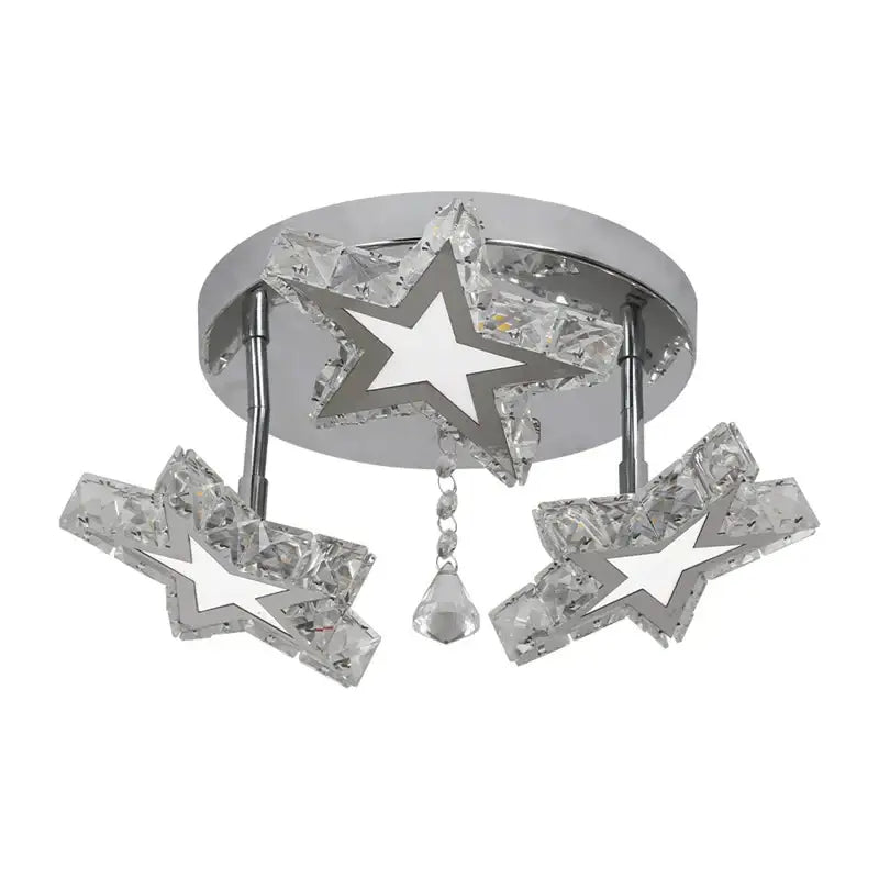 Modern chrome crystal nordic led ceiling chandelier with star shape and teardrop crystal for living room lighting