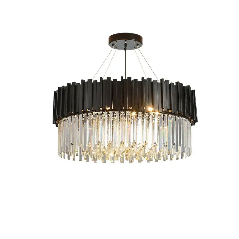 Modern chrome decorbites crystal oval led chandelier with black and clear crystal vertical bars for dining room light