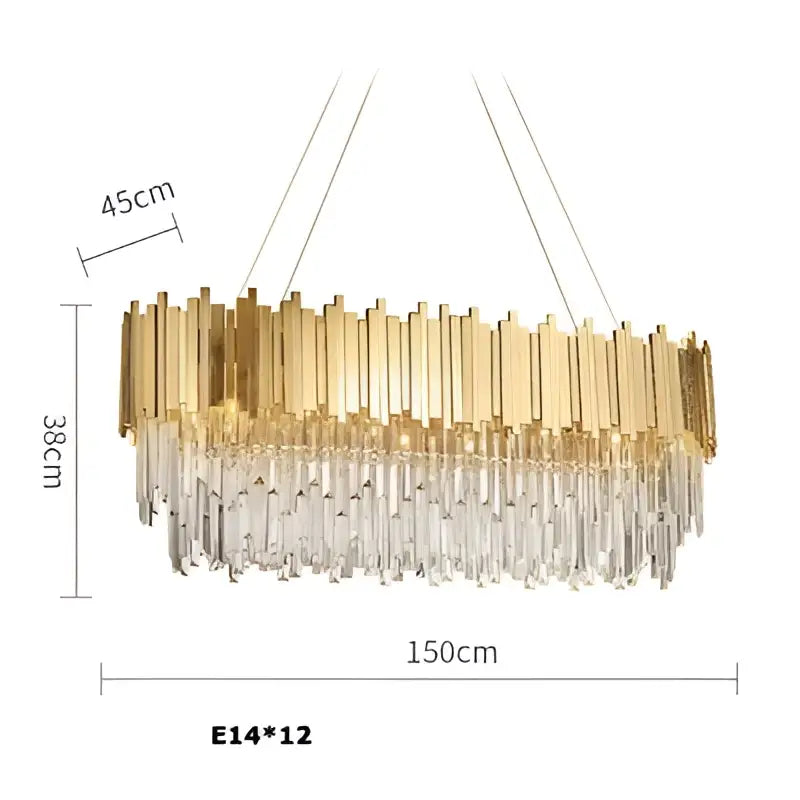 Modern chrome crystal oval led chandelier with gold-toned rectangular frame and cascading clear crystal droplets for dining room decorbites crystal oval