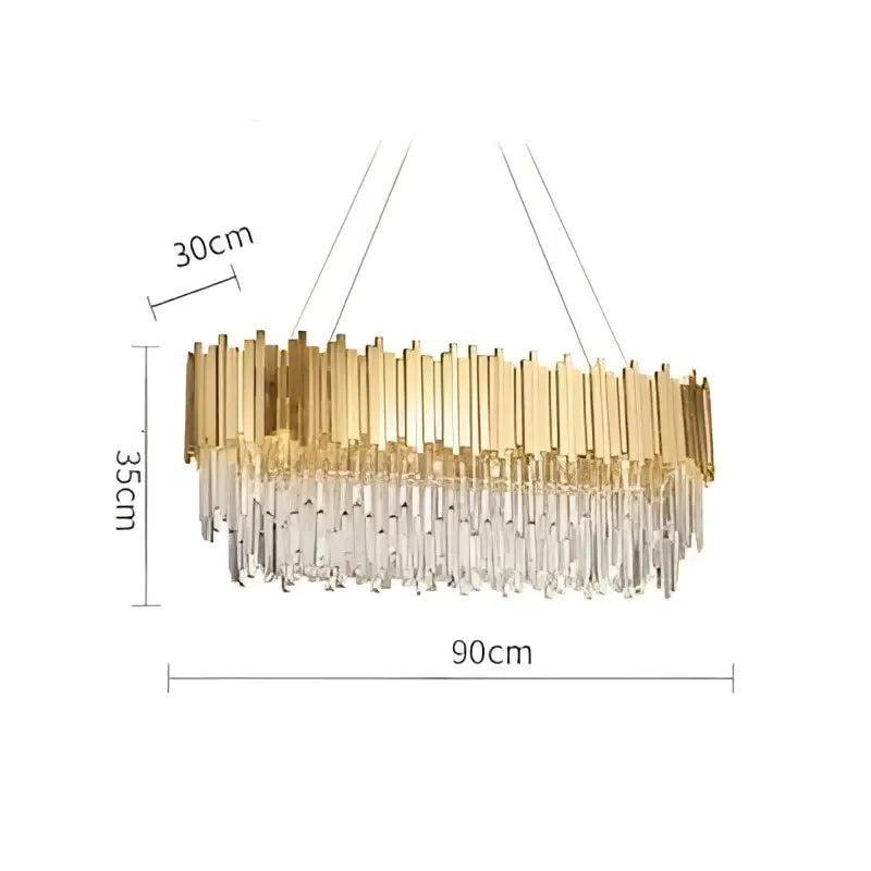 Modern chrome crystal oval led chandelier in gold tone with clear crystals and elongated oval design for dining room decorbites crystal oval