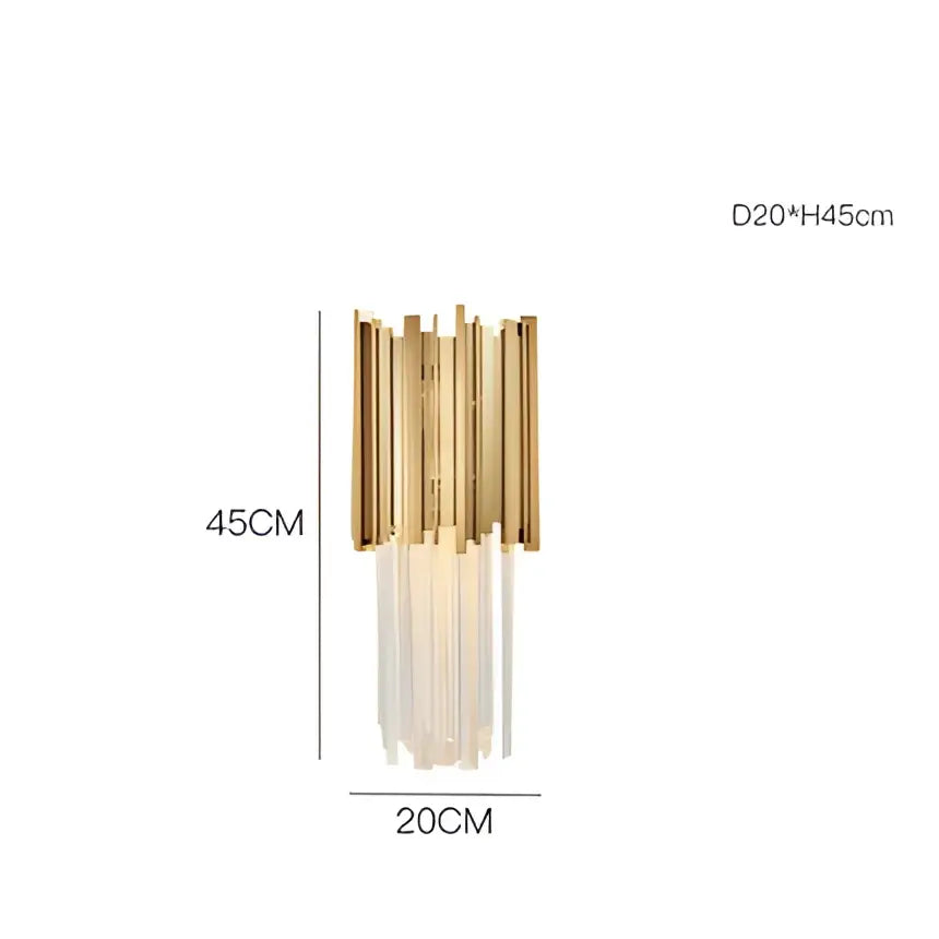 Modern chrome decorbites crystal oval led chandelier featuring a gold-toned wall sconce with vertical glass rods