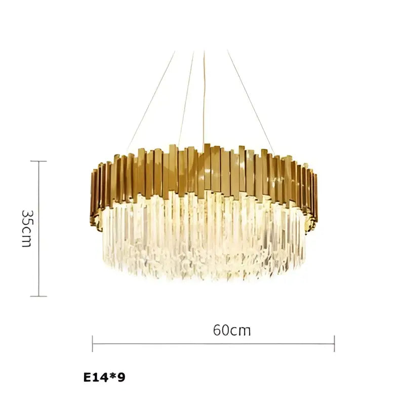 Modern chrome crystal oval led chandelier with gold-toned circular frame and cascading crystal prisms for dining room decorbites crystal oval