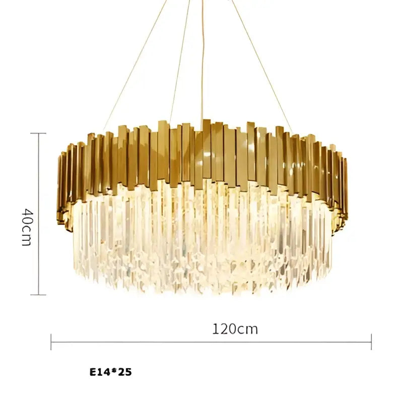 Modern chrome crystal oval led chandelier with gold-toned circular frame and cascading crystal droplets for dining room decorbites crystal oval