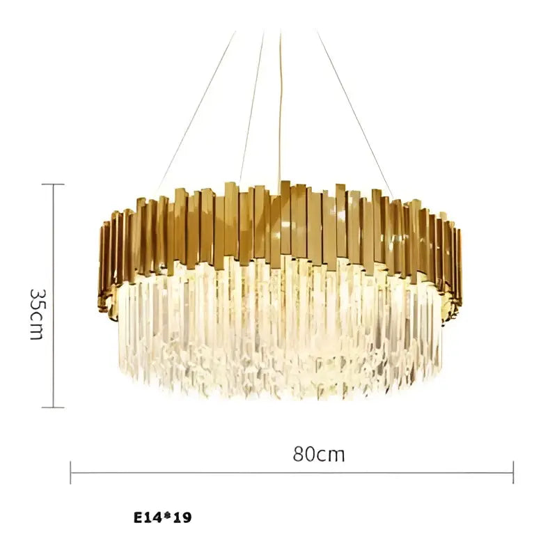 Modern chrome crystal oval led chandelier with a gold-toned circular frame and cascading crystal prisms for dining room decorbites crystal oval