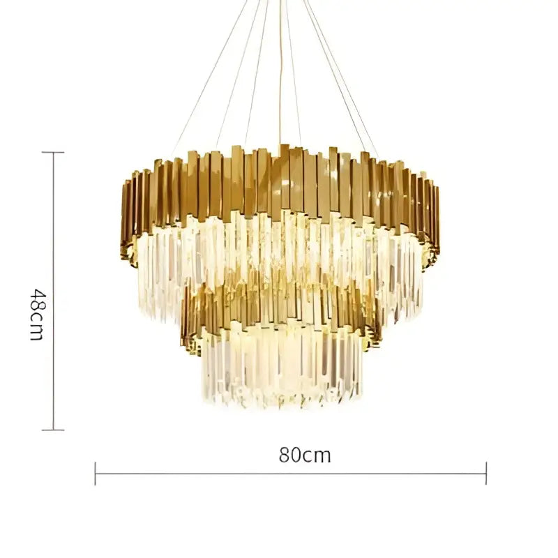 Golden tiered modern decorbites crystal oval led chandelier with cascading crystal rods for elegant dining room decor