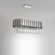 Modern chrome crystal oval led chandelier with sleek frame and cascading prisms for dining room decorbites crystal oval