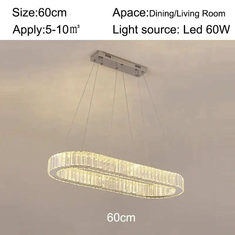 Modern chrome crystal oval led chandelier with clear crystal accents and sleek chrome frame for luxury living room decorbites crystal oval