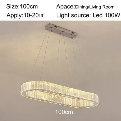 Modern chrome crystal oval led chandelier featuring two concentric crystal prism rings for luxury living room decorbites crystal oval