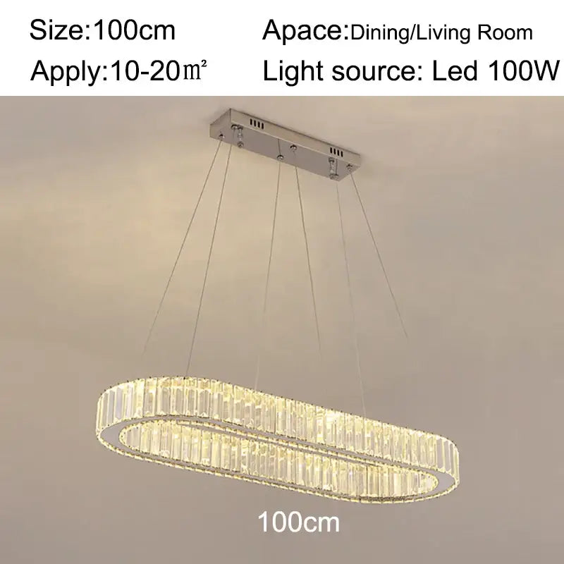 Modern chrome crystal oval led chandelier featuring two concentric crystal prism rings for luxury living room decorbites crystal oval