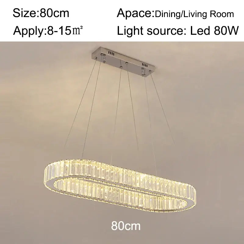 Modern chrome crystal oval led chandelier with two concentric crystal rings for luxury living room decorbites crystal oval