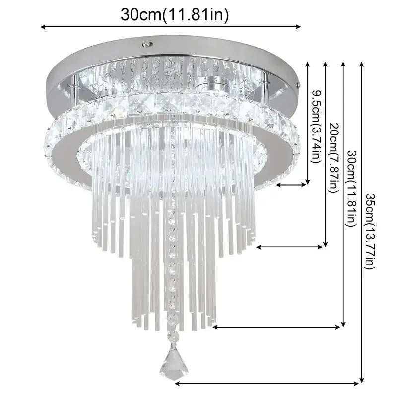 Modern chrome crystal raindrop chandelier ceiling light with two concentric rings and cascading clear glass prisms for dining room