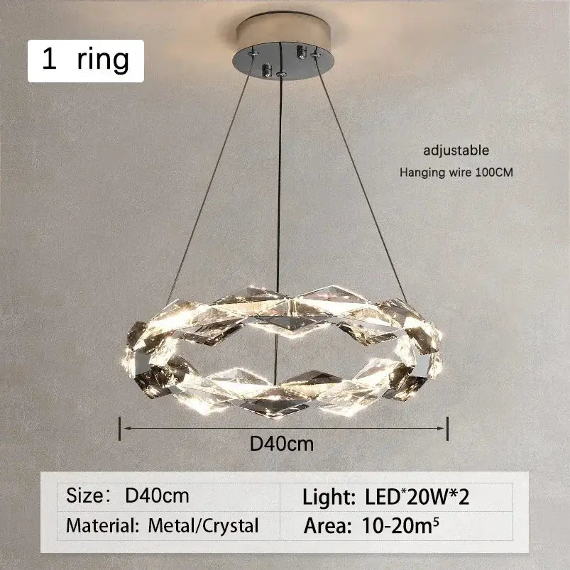 Modern chrome crystal ring chandelier with metallic frame and faceted crystals dimmable led for dining room decorbites crystal ring