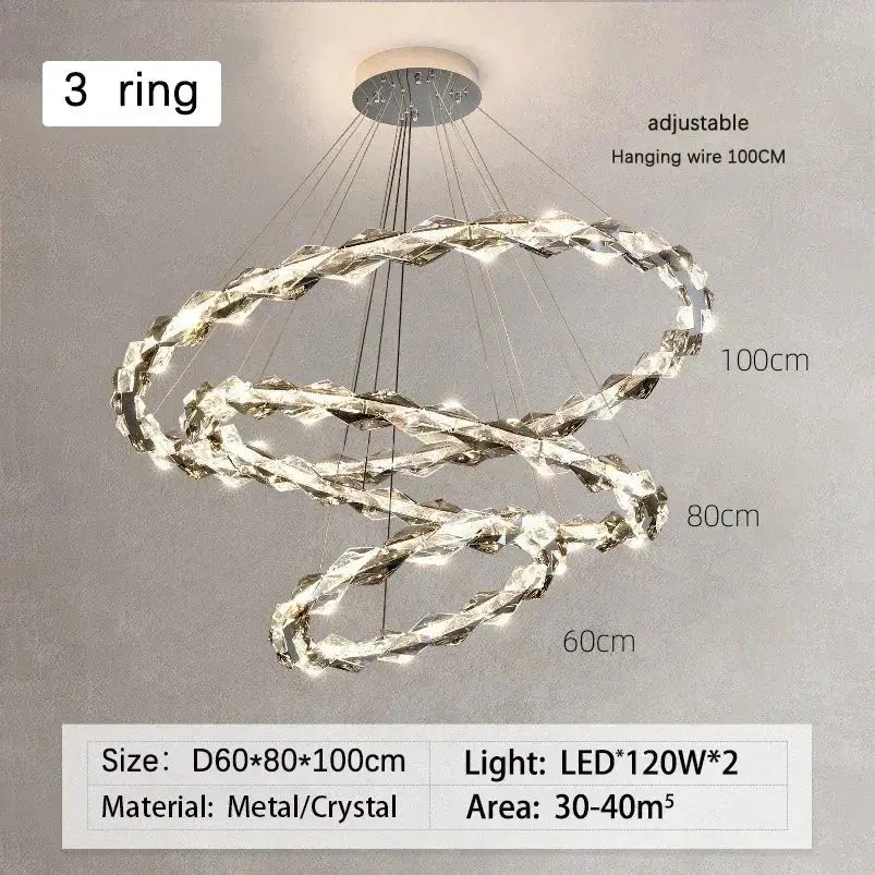 Modern chrome crystal ring chandelier with interlocking crystal rings and dimmable led lights for dining room decorbites crystal ring