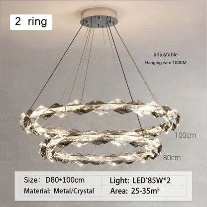 Modern chrome decorbites crystal ring chandelier with clear crystal segments and dimmable led lighting for dining room decor