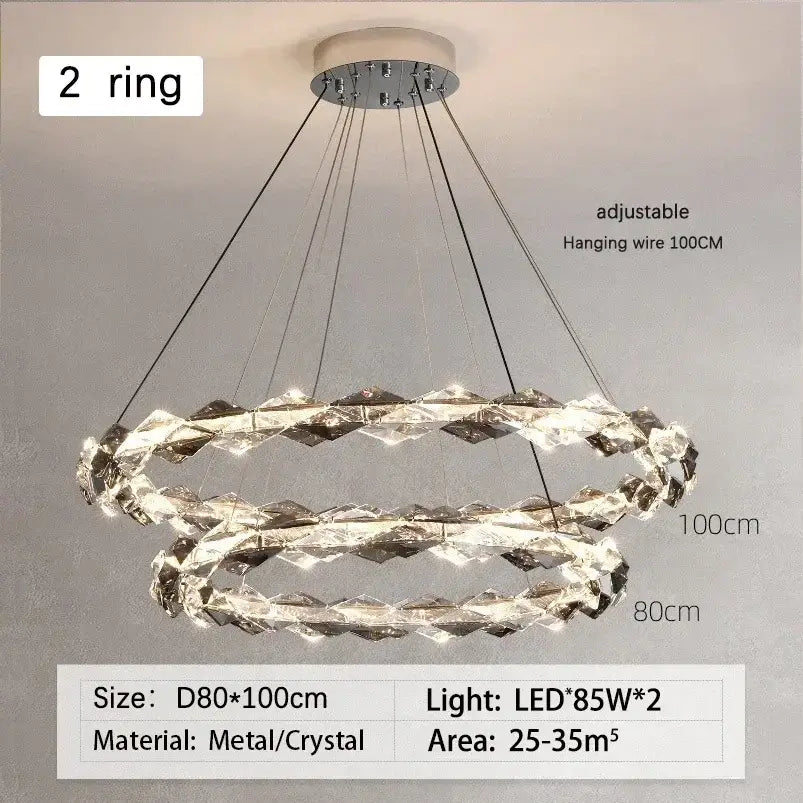 Modern chrome decorbites crystal ring chandelier with clear crystal segments and dimmable led lighting for dining room decor