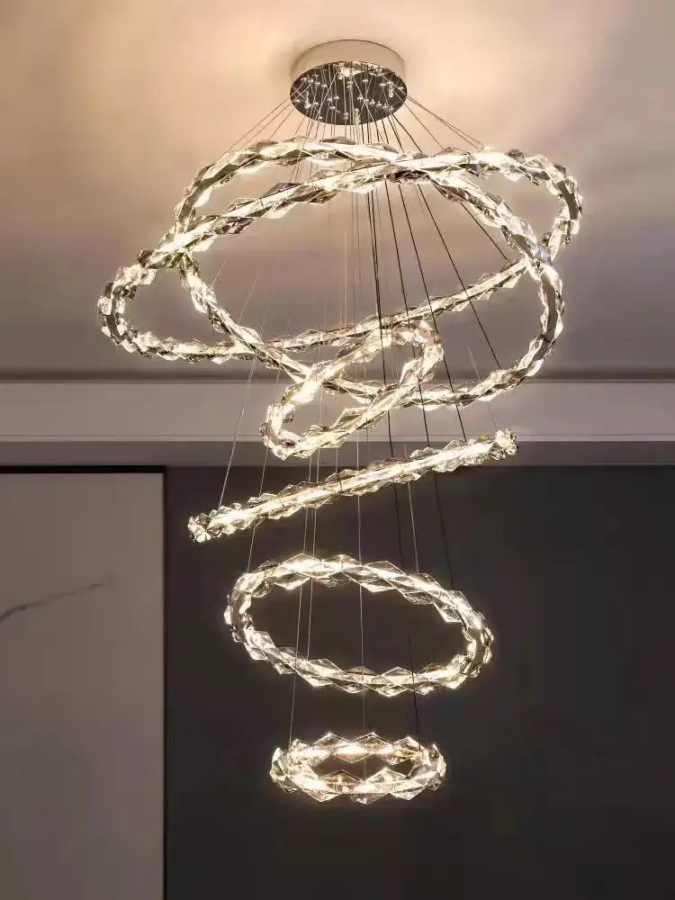 Modern chrome crystal ring chandelier with dimmable led and interlocking rings for dining room decorbites crystal ring