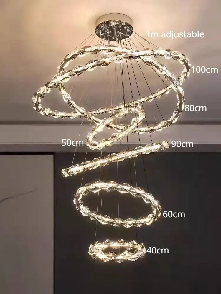 Modern chrome crystal ring chandelier with interlocking crystal rings and dimmable leds for dining room decorbites crystal ring