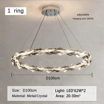Modern chrome decorbites crystal ring chandelier with metallic base and dimmable led for dining room decor