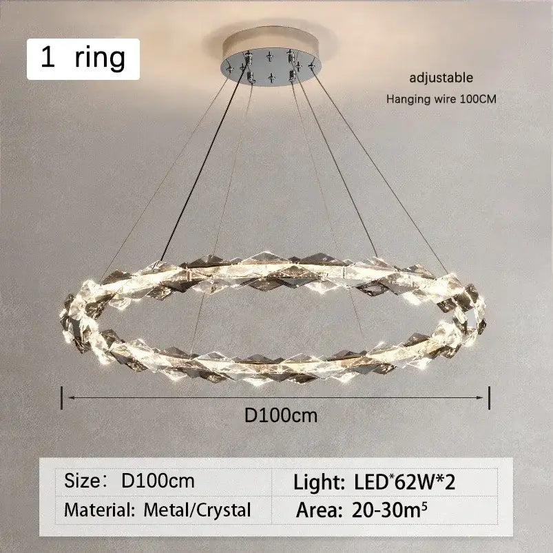 Modern chrome decorbites crystal ring chandelier with metallic base and dimmable led for dining room decor