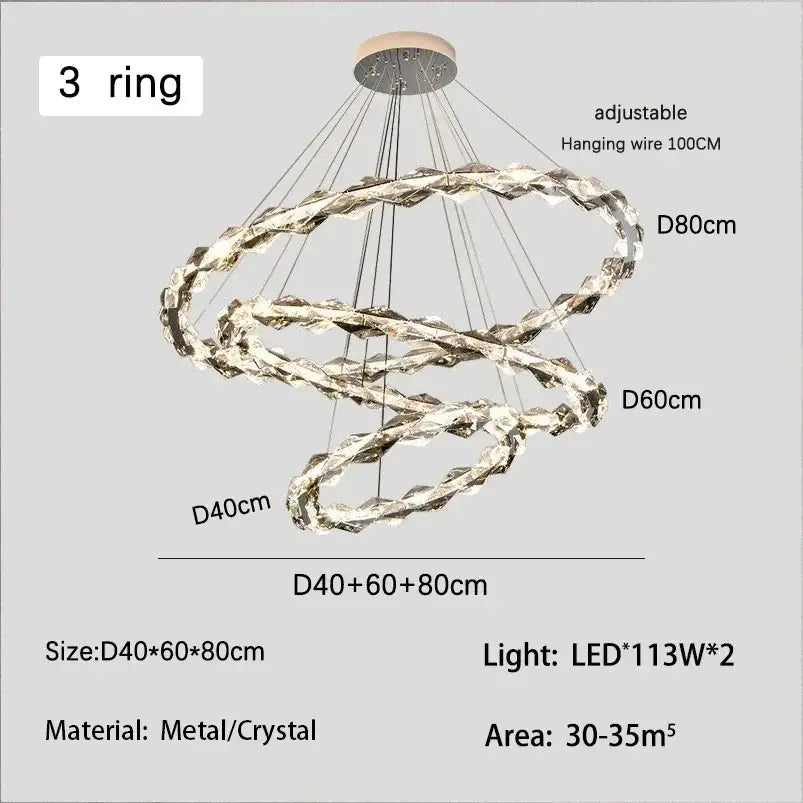 Modern chrome crystal ring chandelier with interlocking metallic and crystal rings dimmable led for dining room decorbites crystal ring