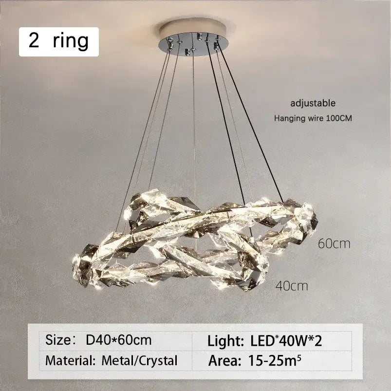 Modern chrome crystal ring chandelier with two interlocking rings and clear crystals for dining room decorbites crystal ring