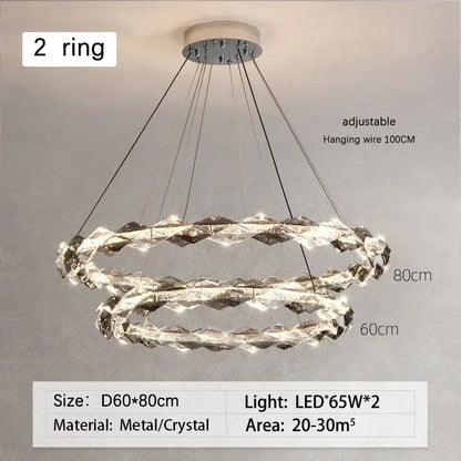Modern chrome dimmable led crystal ring chandelier with interlocking tiers and metallic frame for dining room decorbites crystal ring