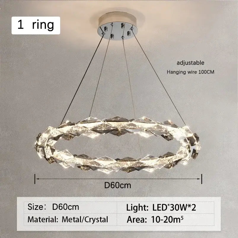 Modern chrome decorbites crystal ring chandelier with metallic frame and two 30w dimmable led lights for dining room decor