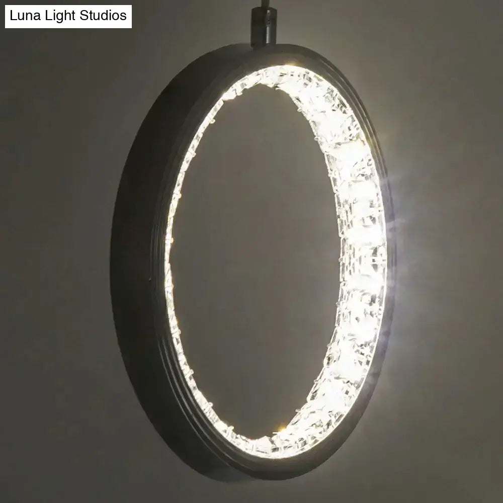Modern black pendant light DecorBites™ crystal rings led fixture with clear crystal accents for bedroom and dining room