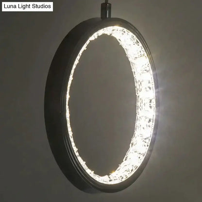Modern black pendant light DecorBites™ crystal rings led fixture with clear crystal accents for bedroom and dining room