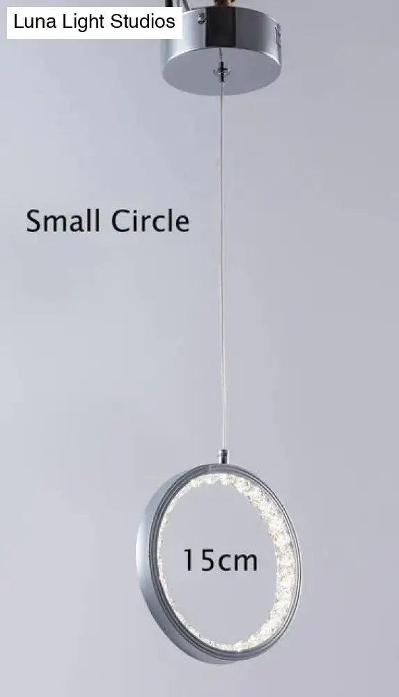Decorbites™ crystal rings led pendant light fixture with chrome finish and embedded white lights for indoor use