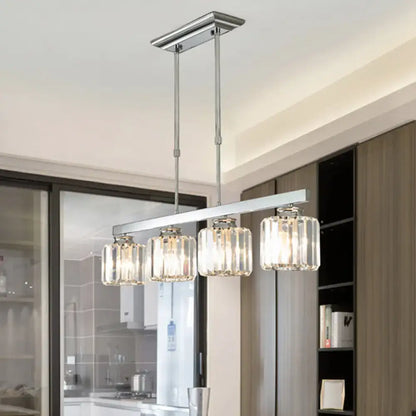 Modern chrome-finished decorbites™ tri-sided crystal rod pendant light with four clear glass shades for dining room e26 e27 bulbs