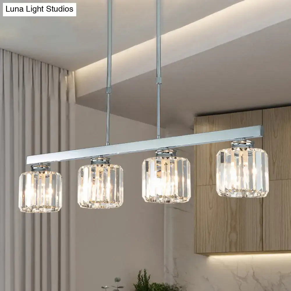 Modern chrome pendant light with four faceted crystal rod glass shades for dining room e26 e27 bulbs