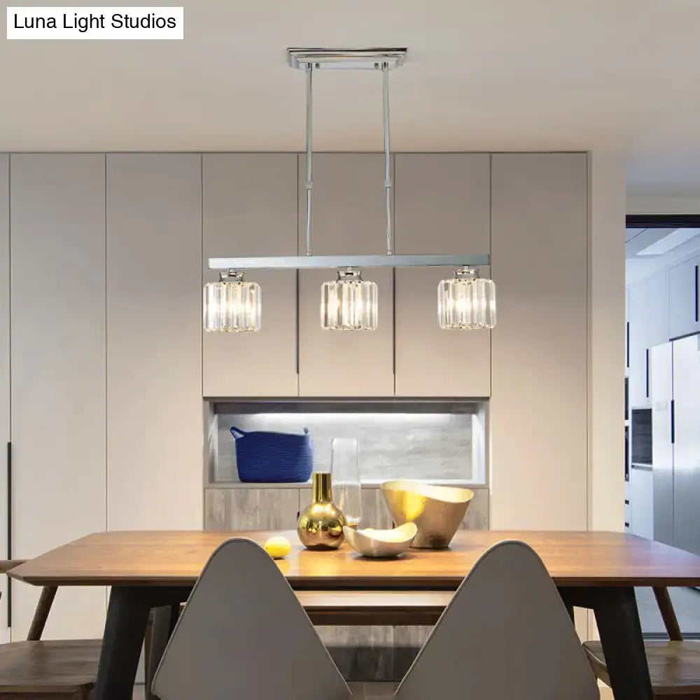 DecorBites tri-sided crystal rod silver pendant light with three clear glass shades for dining room and kitchen island E26 E27