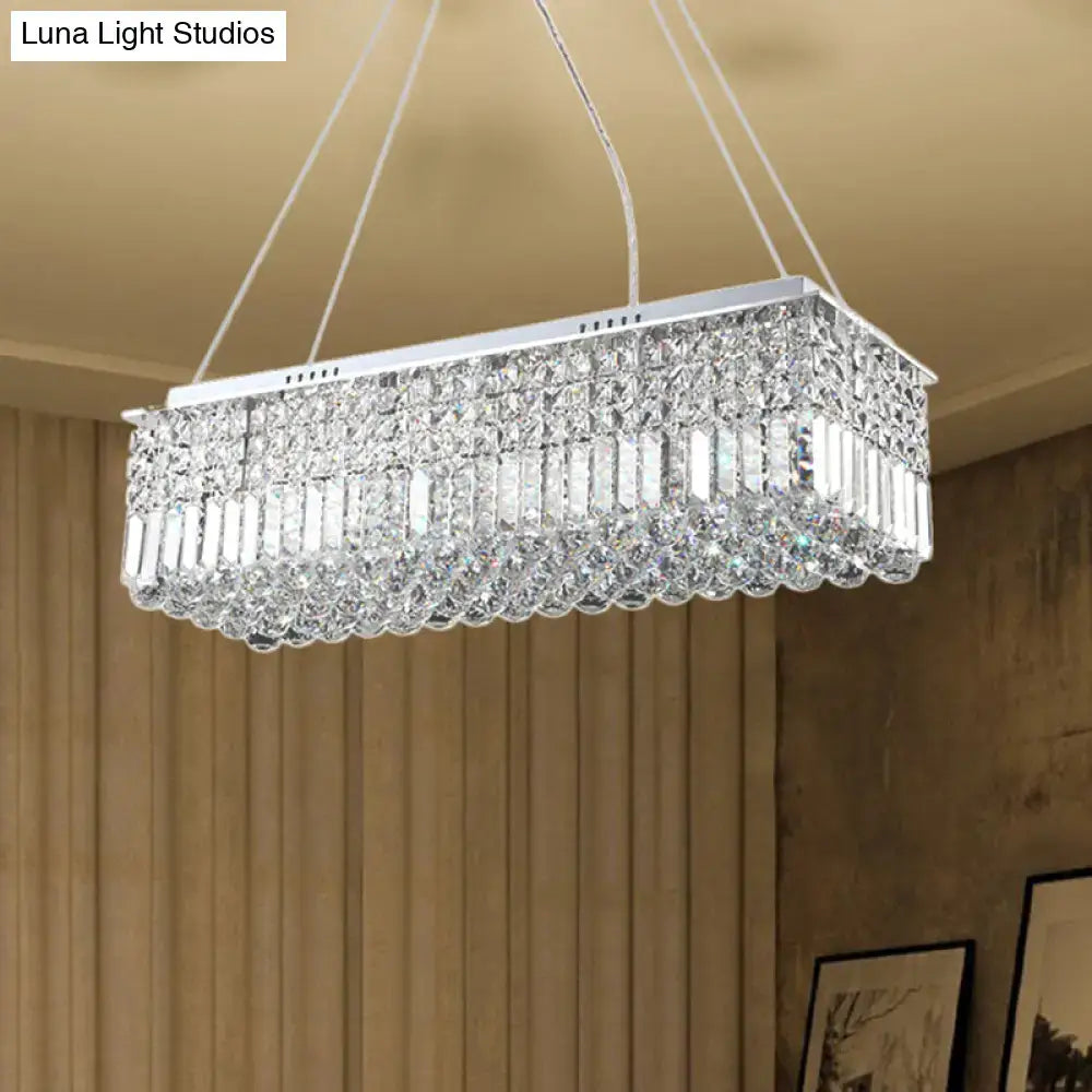 Rectangular decorbites modern chrome chandelier with crystal shade featuring cascading clear faceted crystals for living room