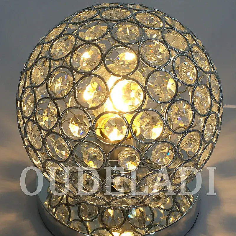 Modern chrome crystal table lamp with metallic frame and clear faceted beads for sparkling decorbites crystal table lighting