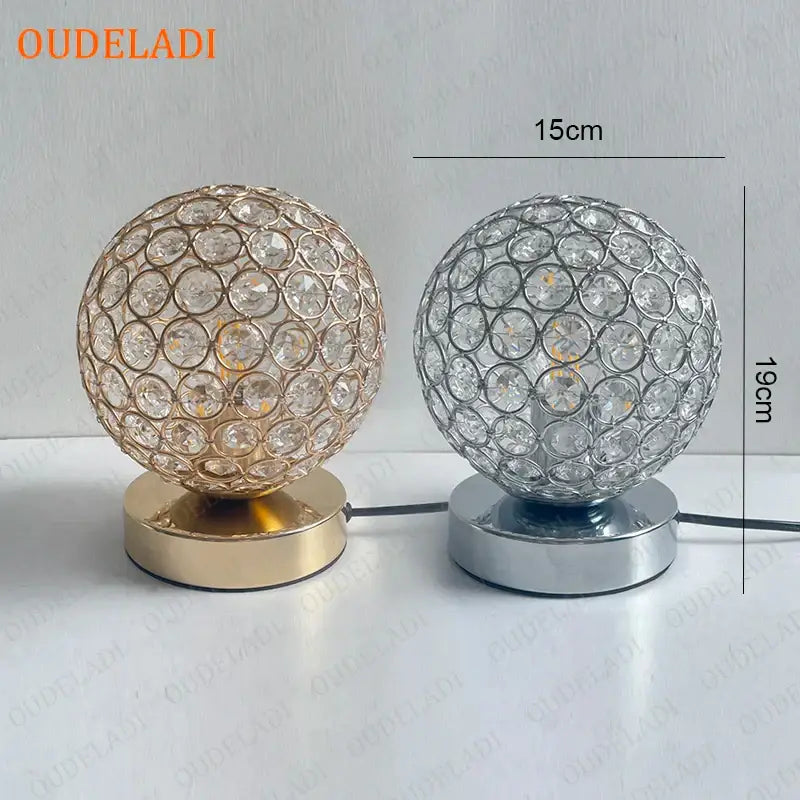 Two oudeladi crystal table lamps in gold and silver with faceted clear crystals for modern chrome decorbites crystal table use