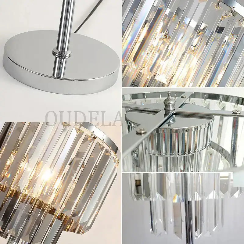 Modern chrome crystal table lamps with sleek chrome base and faceted glass rods for elegant living room decor