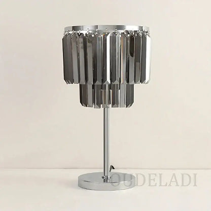 Modern chrome crystal table lamps featuring faceted prism-like shades for elegant living room decor table lamps