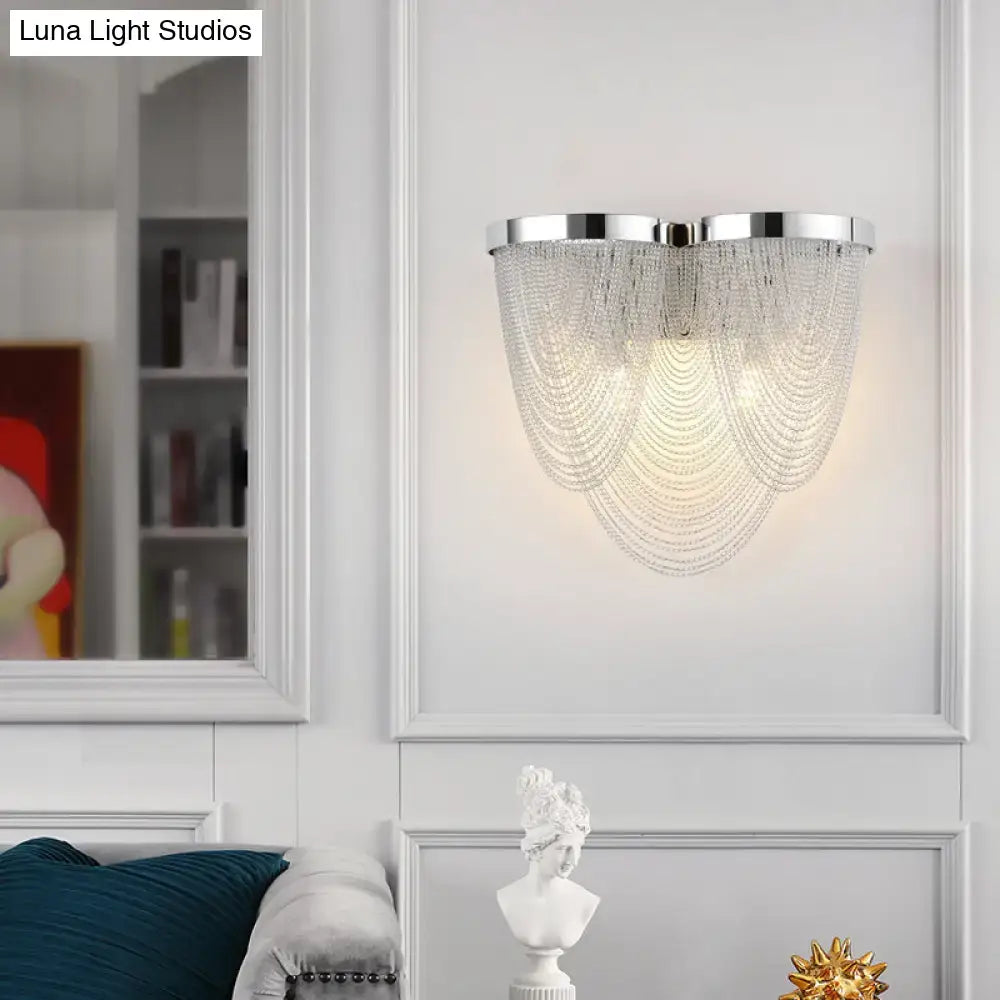 Modern chrome crystal tassel wall light with cascading clear crystal beads for bedroom wall light decoration