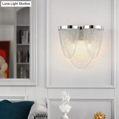 Modern chrome crystal tassel wall light with cascading clear crystal beads for bedroom wall light decoration
