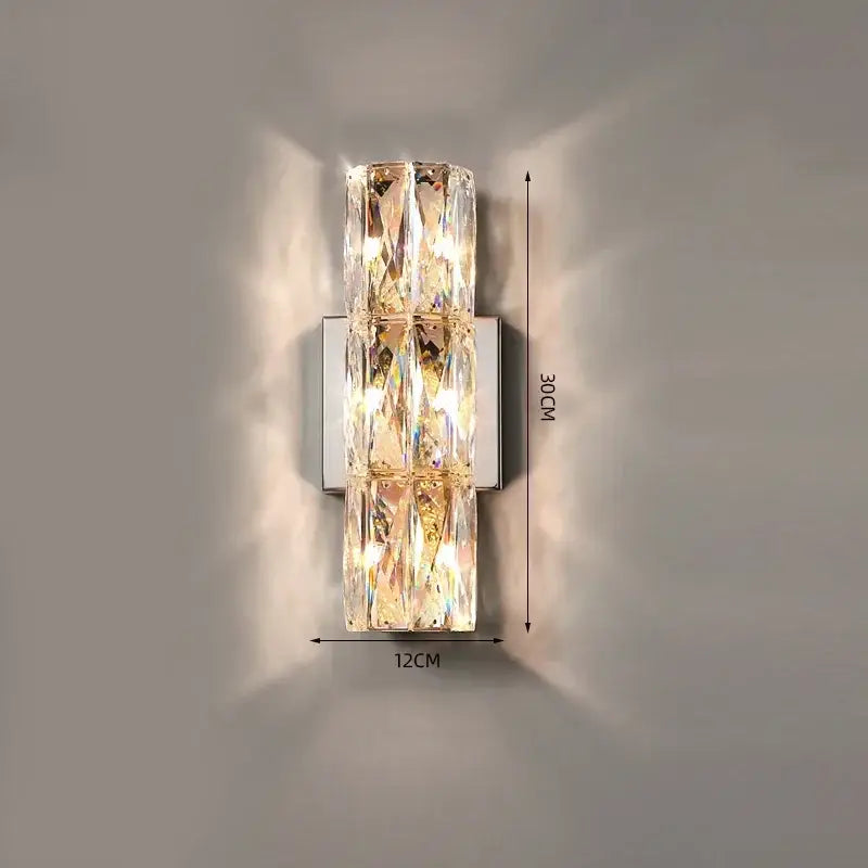 Modern chrome crystal wall light with rectangular faceted design and warm led lighting for living room decorbites crystal wall