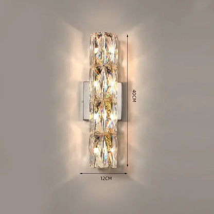 Modern chrome crystal wall light featuring stacked crystal segments and a polished chrome backplate for luxury decorbites wall light