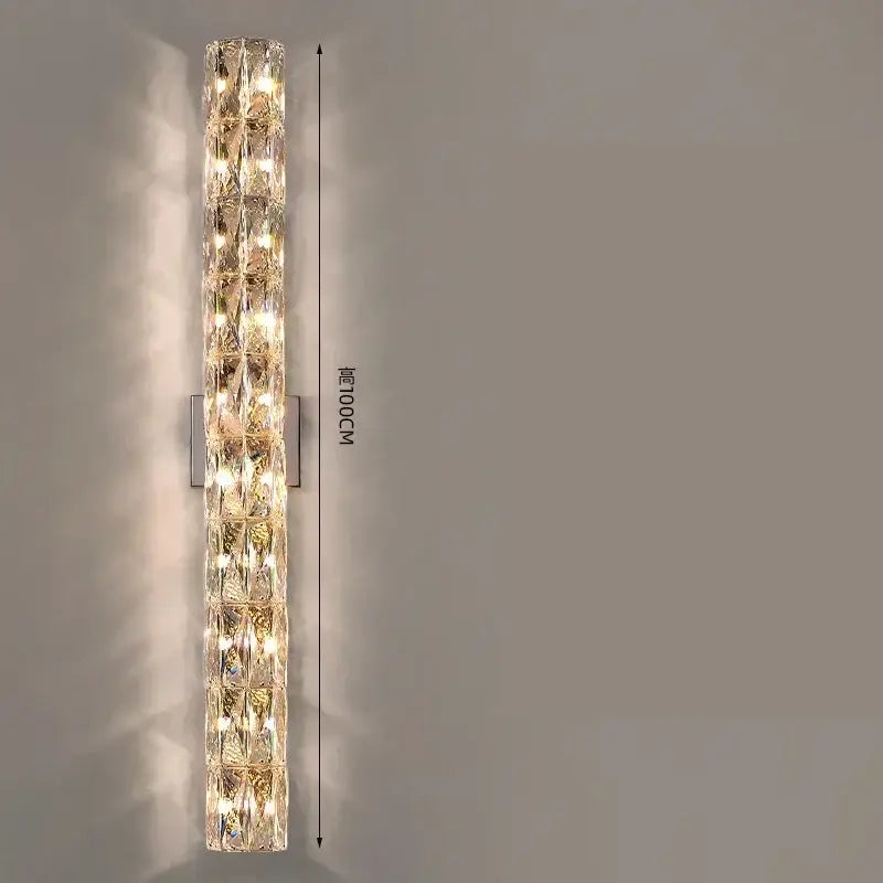 Modern chrome crystal wall light with clear crystal cubes arranged vertically for elegant living room decorbites crystal wall light