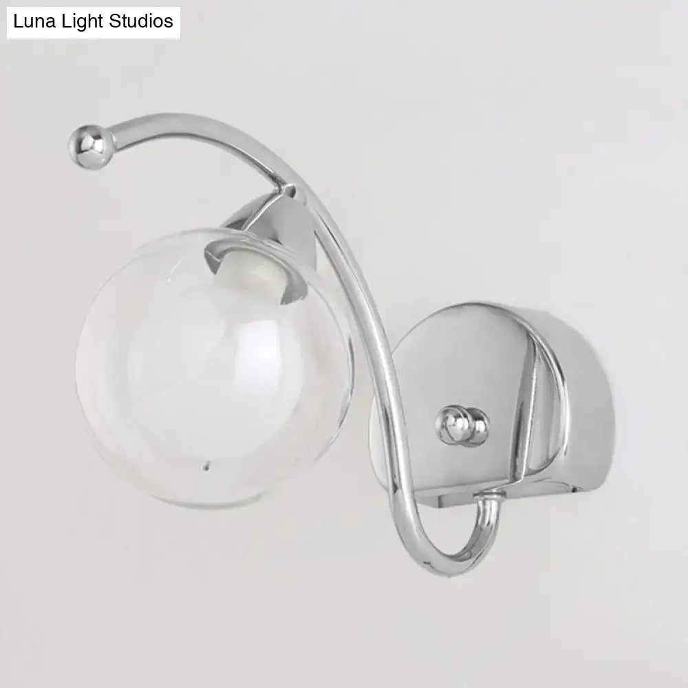 Modern chrome curved arm wall lamp with clear glass globe suitable for living room 220v-240v 110v-120v use