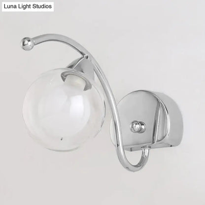 Modern chrome curved arm wall lamp with clear glass globe suitable for living room 220v-240v 110v-120v use
