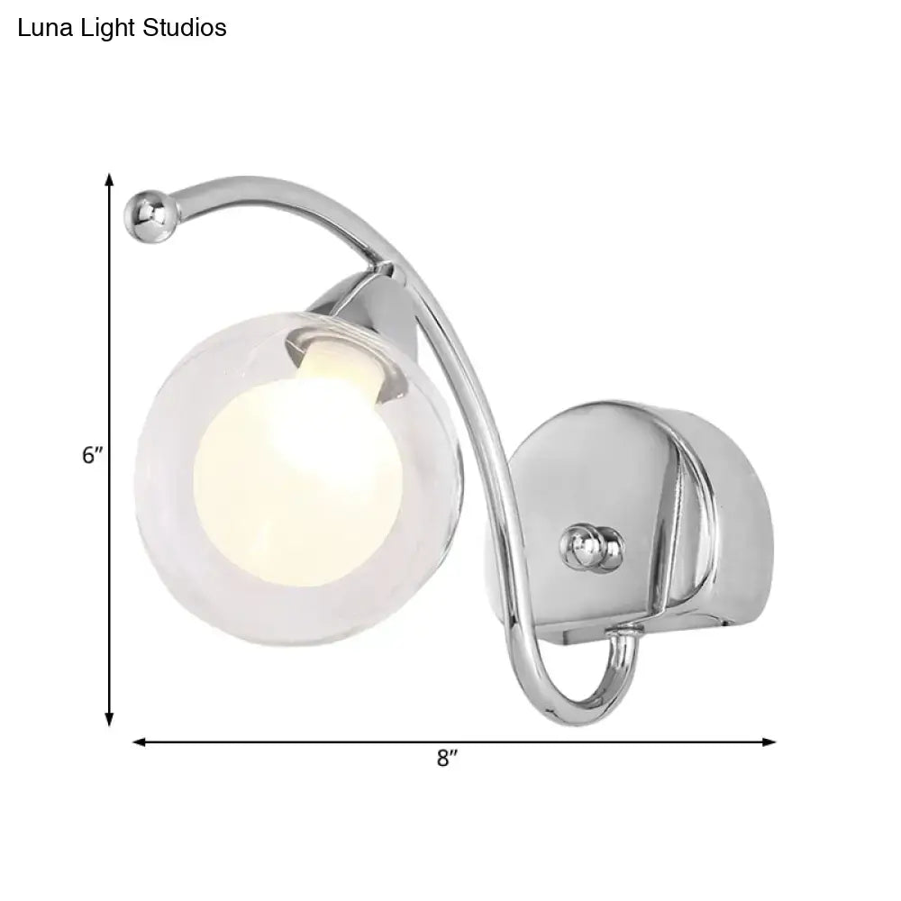 Modern chrome curved arm wall lamp with spherical glass shade suitable for living room 220v-240v 110v-120v use