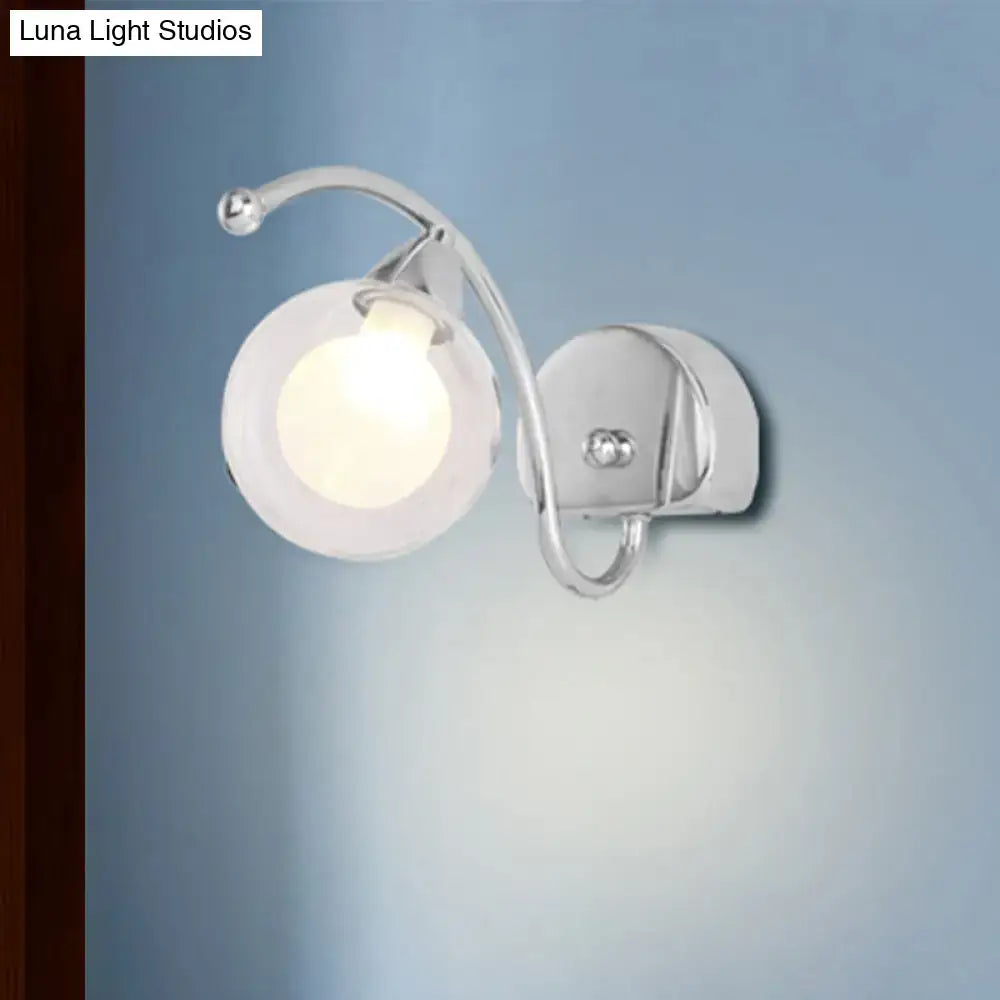 Modern chrome curved arm wall lamp with frosted glass globe suitable for living room 220v-240v 110v-120v use